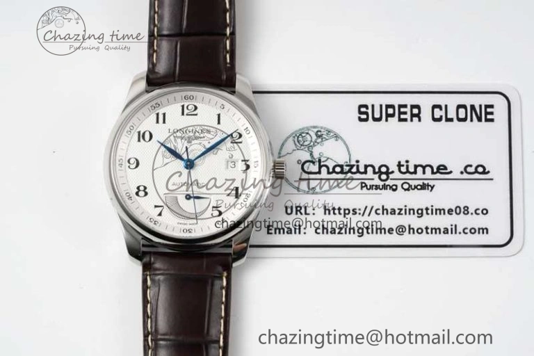 Master Power Reserve SS APSF 1:1 Best Edition White Dial on Brown Leather Strap AL Attractive 7560