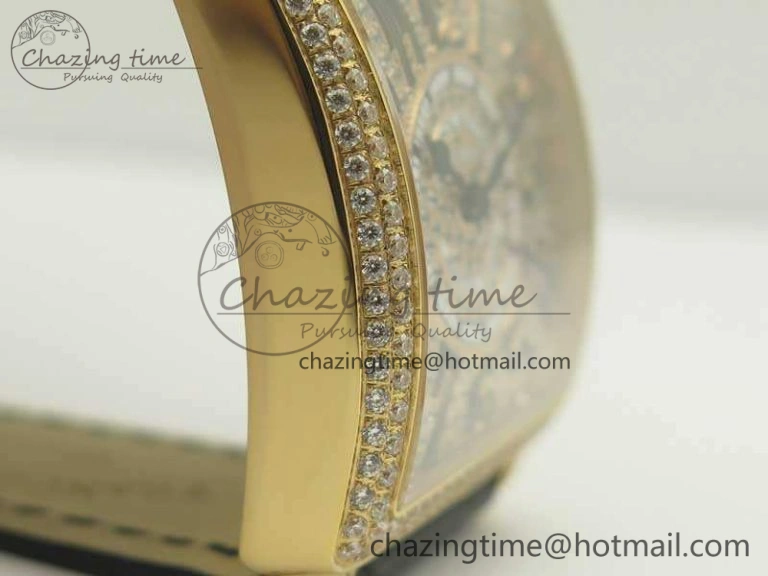 Upgraded Master Square RG Ladies GF 1:1 Best Edition Full Paved Diamonds On Black Leather Strap Swiss Quartz 6592
