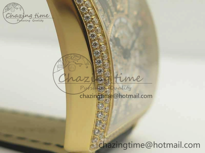 Upgraded Master Square RG Ladies GF 1:1 Best Edition Full Paved Diamonds On Black Leather Strap Swiss Quartz 6592