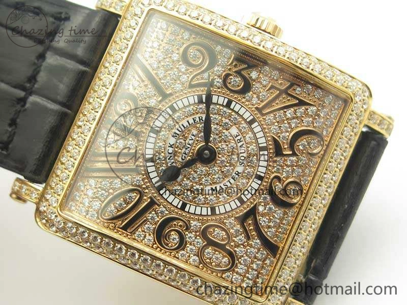 Upgraded Master Square RG Ladies GF 1:1 Best Edition Full Paved Diamonds On Black Leather Strap Swiss Quartz 6592