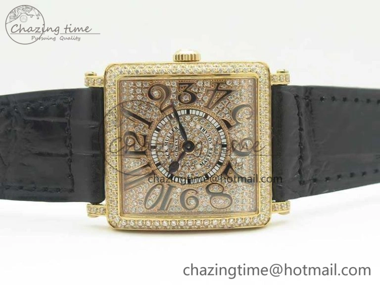 Upgraded Master Square RG Ladies GF 1:1 Best Edition Full Paved Diamonds On Black Leather Strap Swiss Quartz 6592
