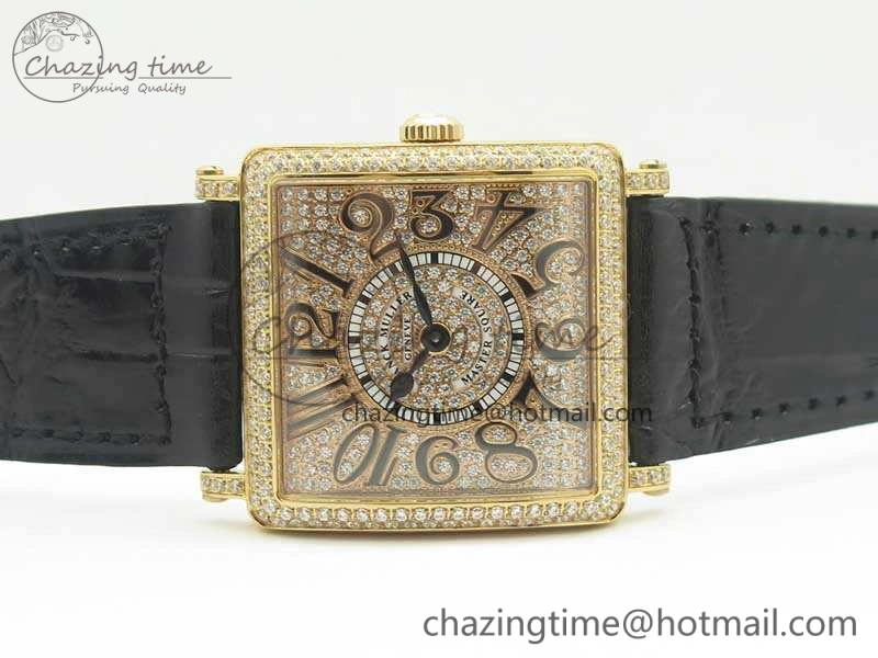 Upgraded Master Square RG Ladies GF 1:1 Best Edition Full Paved Diamonds On Black Leather Strap Swiss Quartz 6592