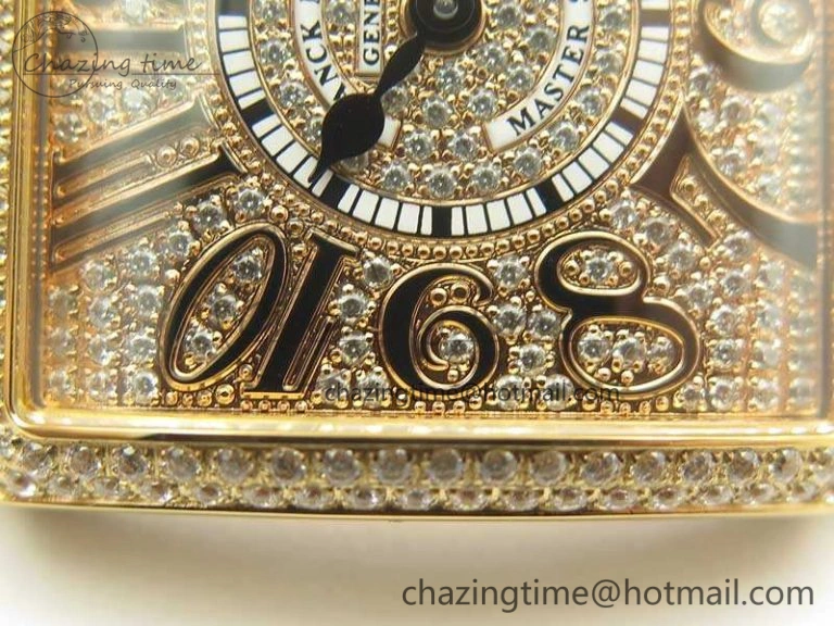 Upgraded Master Square RG Ladies GF 1:1 Best Edition Full Paved Diamonds On Black Leather Strap Swiss Quartz 6592
