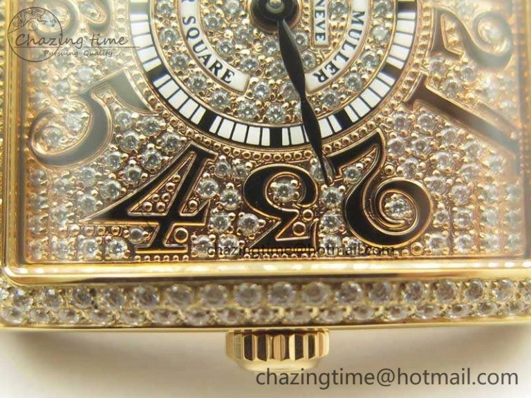 Upgraded Master Square RG Ladies GF 1:1 Best Edition Full Paved Diamonds On Black Leather Strap Swiss Quartz 6592