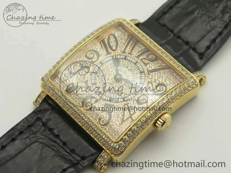 Upgraded Master Square RG Ladies GF 1:1 Best Edition Full Paved Diamonds On Black Leather Strap Swiss Quartz 6592
