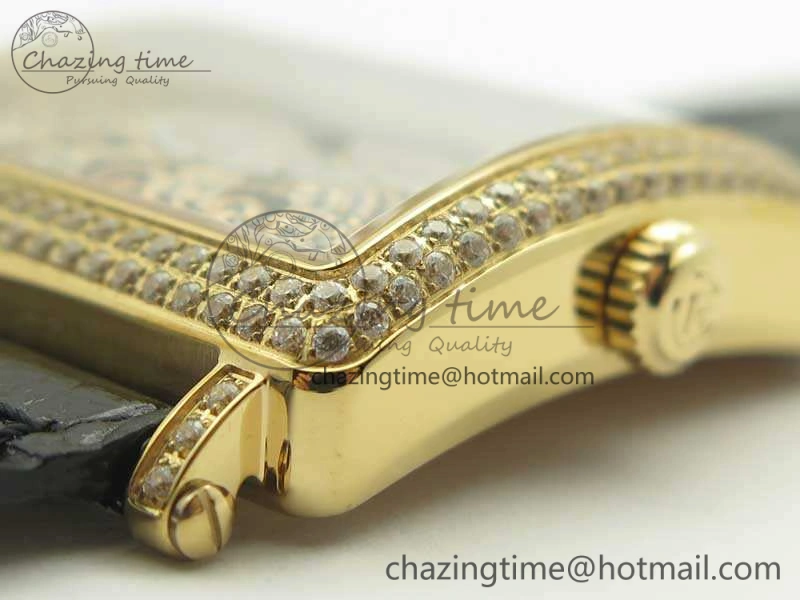 Upgraded Master Square RG Ladies GF 1:1 Best Edition Full Paved Diamonds On Black Leather Strap Swiss Quartz 6592