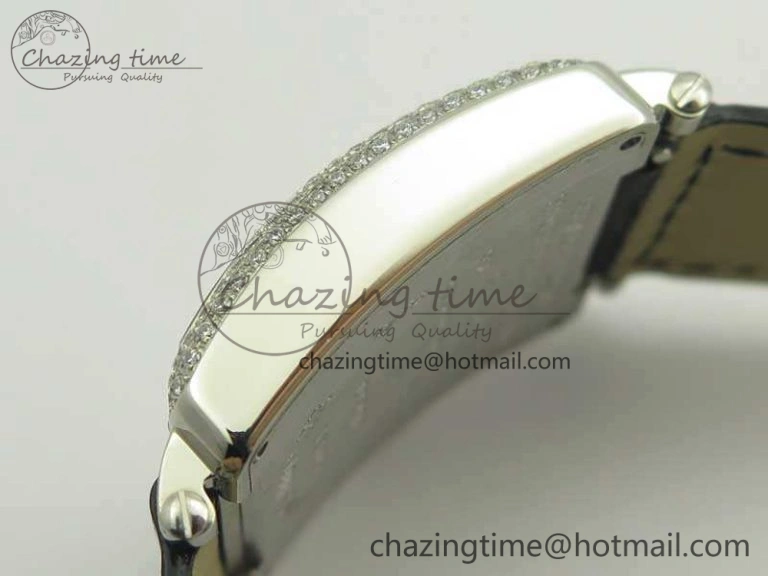Master Square SS Ladies GF 1:1 Best Edition Full Paved Diamonds On Black Leather Strap Swiss Quartz Timeless 6595