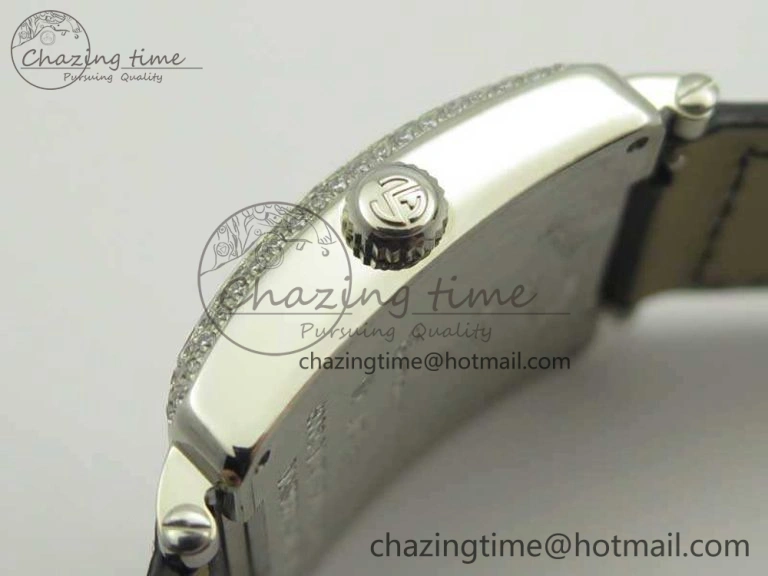 Master Square SS Ladies GF 1:1 Best Edition Full Paved Diamonds On Black Leather Strap Swiss Quartz Timeless 6595