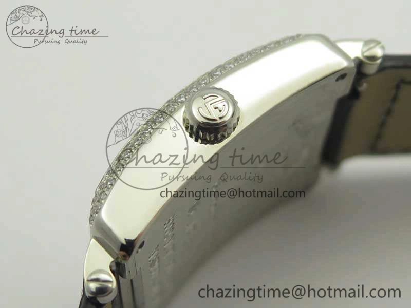 Master Square SS Ladies GF 1:1 Best Edition Full Paved Diamonds On Black Leather Strap Swiss Quartz Timeless 6595