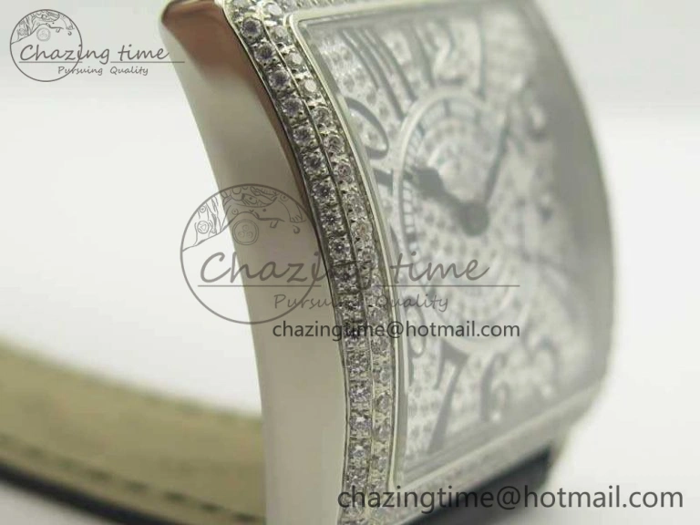 Master Square SS Ladies GF 1:1 Best Edition Full Paved Diamonds On Black Leather Strap Swiss Quartz Timeless 6595