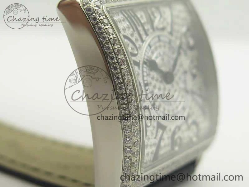 Master Square SS Ladies GF 1:1 Best Edition Full Paved Diamonds On Black Leather Strap Swiss Quartz Timeless 6595