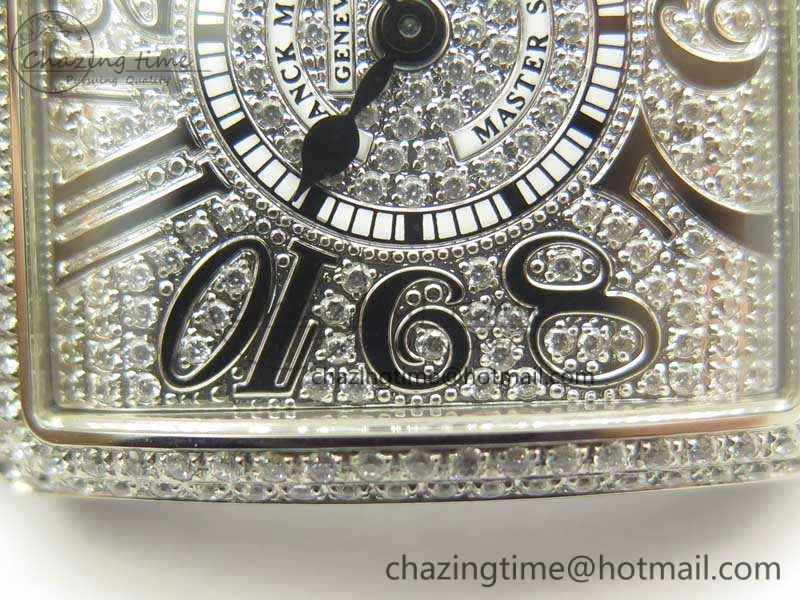 Master Square SS Ladies GF 1:1 Best Edition Full Paved Diamonds On Black Leather Strap Swiss Quartz Timeless 6595