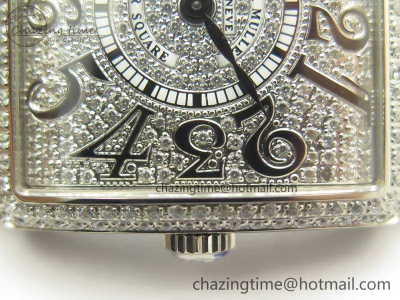 Master Square SS Ladies GF 1:1 Best Edition Full Paved Diamonds On Black Leather Strap Swiss Quartz Timeless 6595
