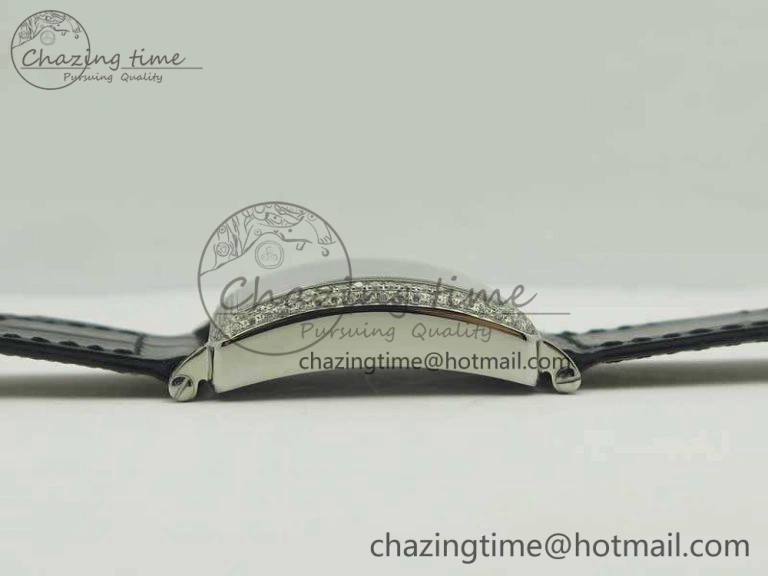 Master Square SS Ladies GF 1:1 Best Edition Full Paved Diamonds On Black Leather Strap Swiss Quartz Timeless 6595