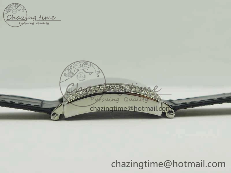 Master Square SS Ladies GF 1:1 Best Edition Full Paved Diamonds On Black Leather Strap Swiss Quartz Timeless 6595