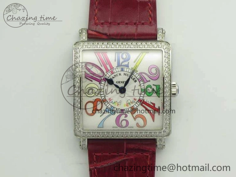 Master Square SS Ladies GF 1:1 Best Edition White Color Markers Dial Diam Bezel On Leather Strap Swiss Quartz TravelReady 6591