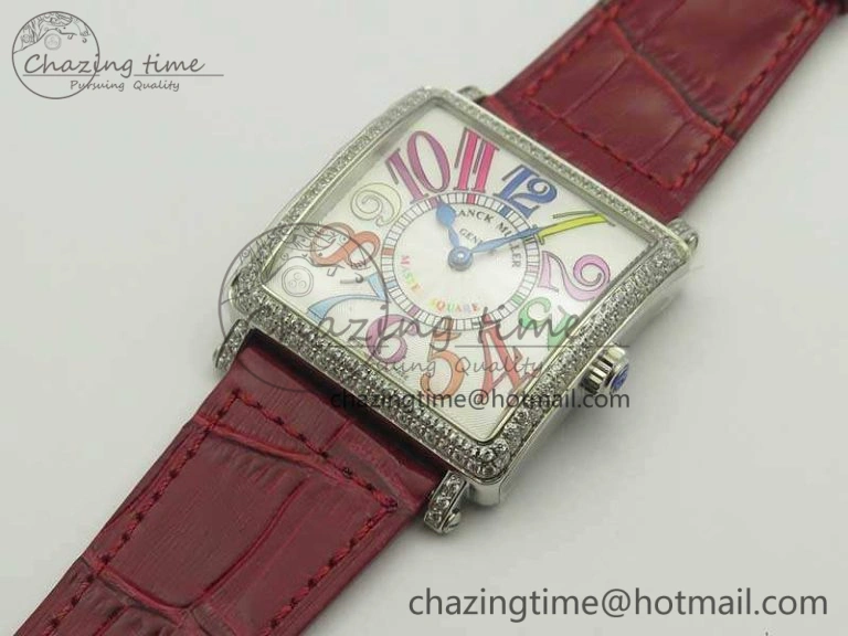 Master Square SS Ladies GF 1:1 Best Edition White Color Markers Dial Diam Bezel On Leather Strap Swiss Quartz TravelReady 6591