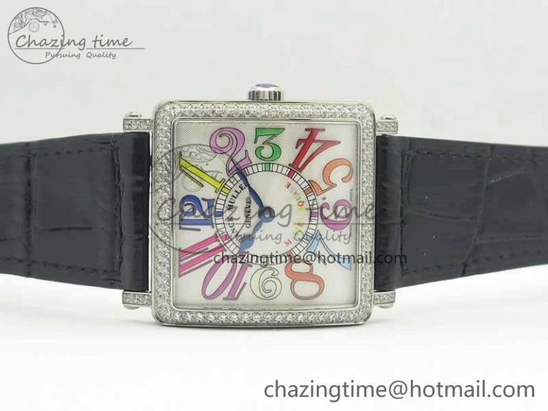 Master Square SS Ladies GF 1:1 Best Edition White Color Markers Dial Diam Bezel On Leather Strap Swiss Quartz TravelReady 6591
