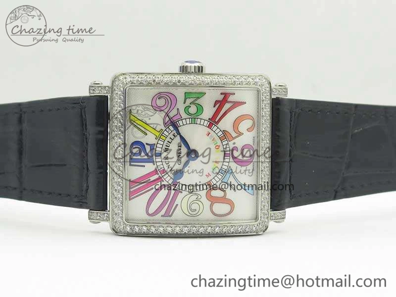 Master Square SS Ladies GF 1:1 Best Edition White Color Markers Dial Diam Bezel On Leather Strap Swiss Quartz TravelReady 6591