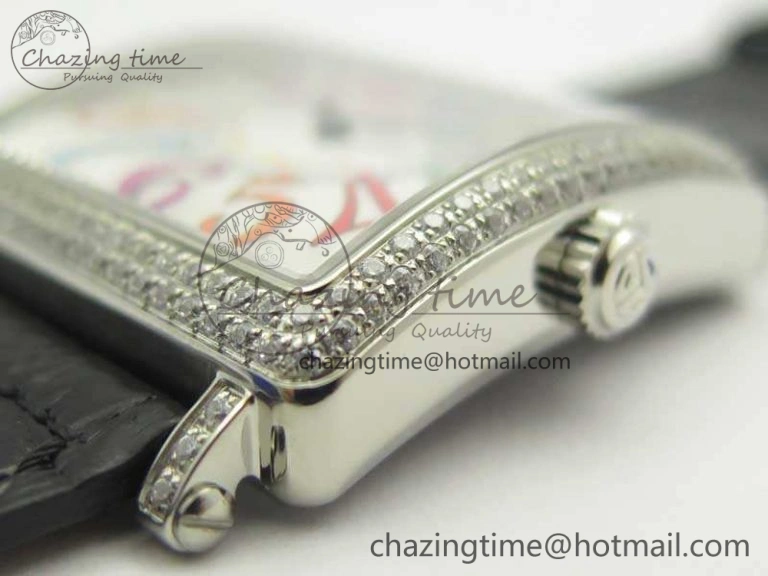 Master Square SS Ladies GF 1:1 Best Edition White Color Markers Dial Diam Bezel On Leather Strap Swiss Quartz TravelReady 6591