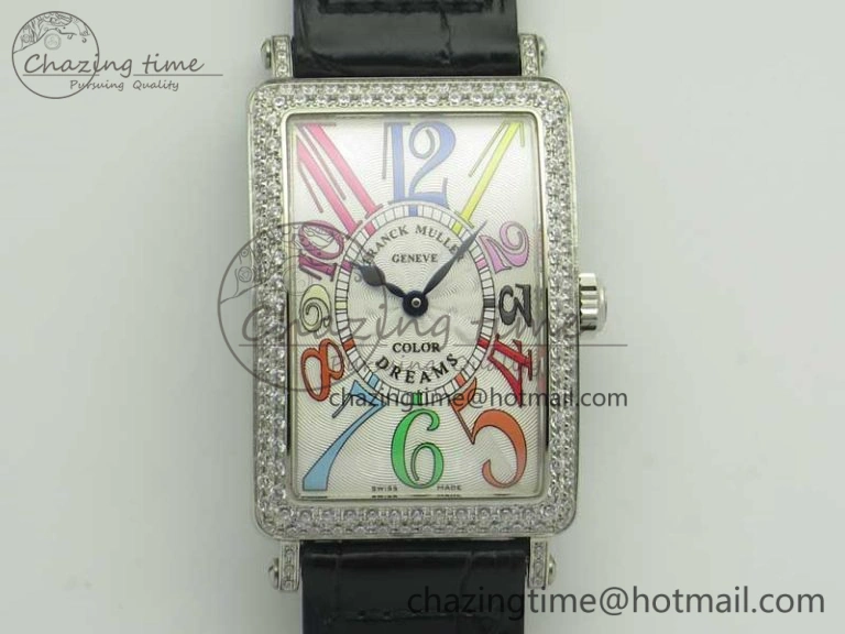 Master Square SS Ladies GF 1:1 Best Edition White Textured Dial On Black Leather Strap Swiss Quartz Colorful 6594