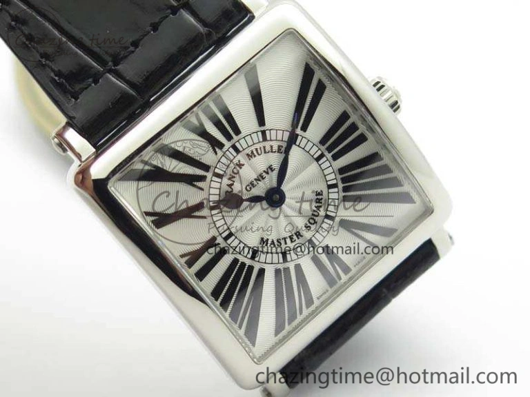 Master Square SS Ladies GF 1:1 Best Edition White Textured Dial On Black Leather Strap Swiss Quartz Colorful 6594