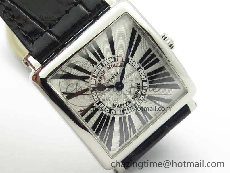 Master Square SS Ladies GF 1:1 Best Edition White Textured Dial On Black Leather Strap Swiss Quartz Colorful 6594