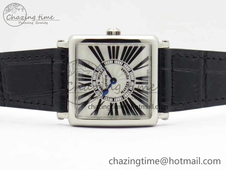 Master Square SS Ladies GF 1:1 Best Edition White Textured Dial On Black Leather Strap Swiss Quartz Colorful 6594