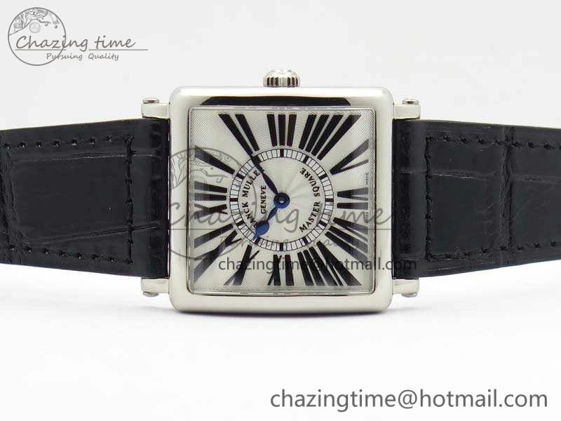 Master Square SS Ladies GF 1:1 Best Edition White Textured Dial On Black Leather Strap Swiss Quartz Colorful 6594