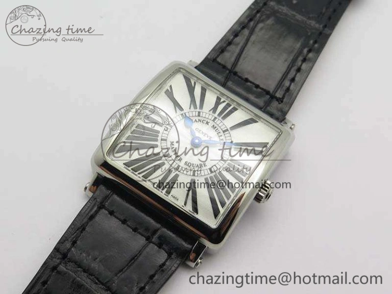 Master Square SS Ladies GF 1:1 Best Edition White Textured Dial On Black Leather Strap Swiss Quartz Colorful 6594