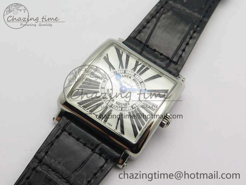 Master Square SS Ladies GF 1:1 Best Edition White Textured Dial On Black Leather Strap Swiss Quartz Colorful 6594
