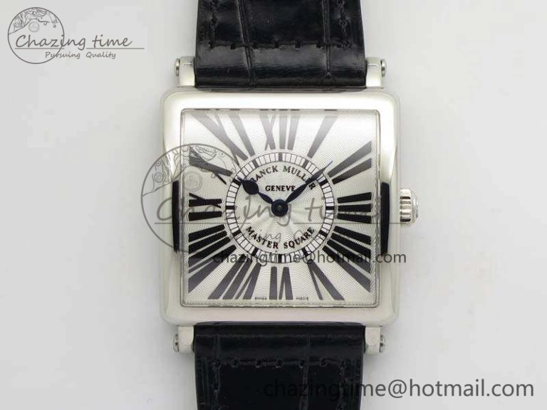 Master Square SS Ladies GF 1:1 Best Edition White Textured Dial On Black Leather Strap Swiss Quartz Colorful 6594