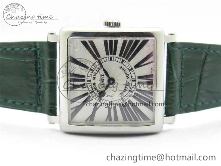Master Square SS Ladies ZF 1:1 Best Edition White Black Roman Dial on Green Leather Strap Ronda Quartz Soft 10373
