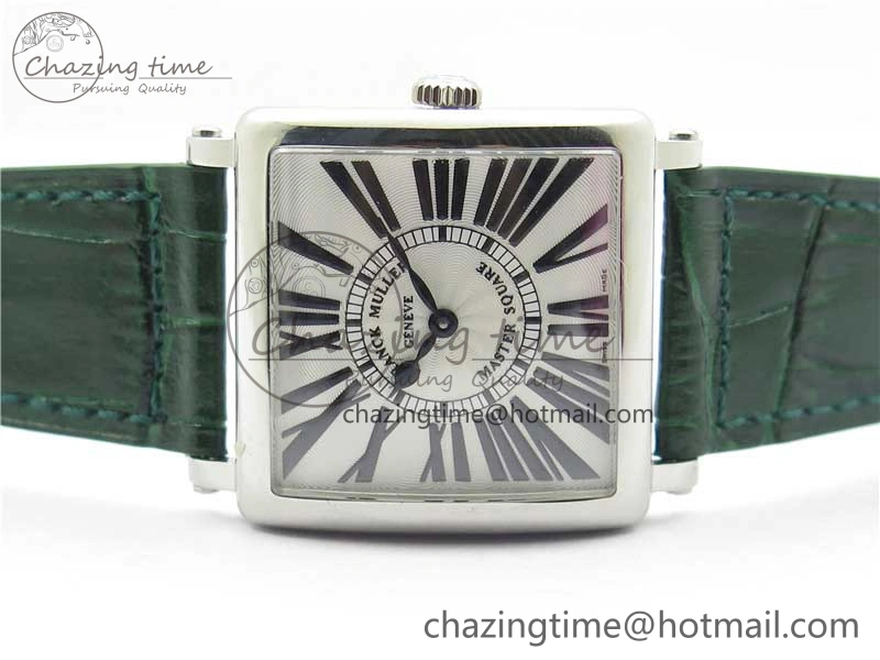 Master Square SS Ladies ZF 1:1 Best Edition White Black Roman Dial on Green Leather Strap Ronda Quartz Soft 10373