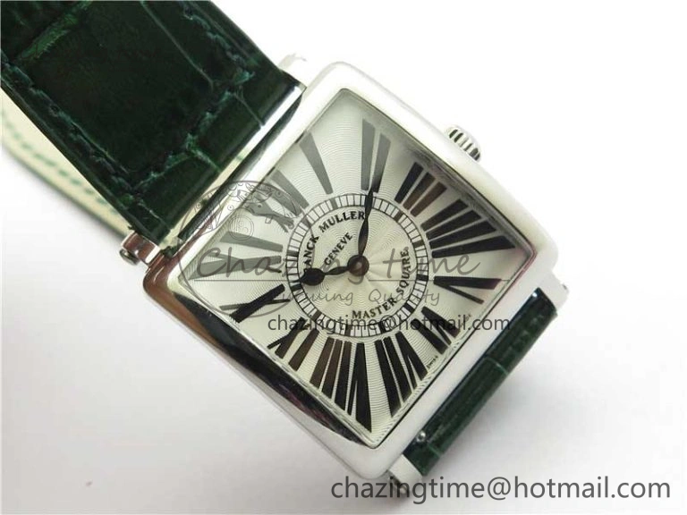 Master Square SS Ladies ZF 1:1 Best Edition White Black Roman Dial on Green Leather Strap Ronda Quartz Soft 10373
