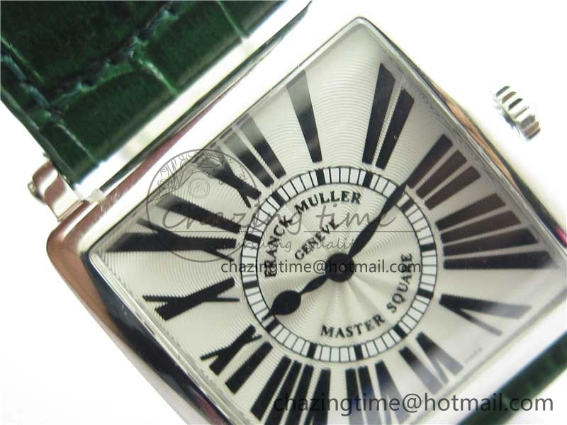 Master Square SS Ladies ZF 1:1 Best Edition White Black Roman Dial on Green Leather Strap Ronda Quartz Soft 10373