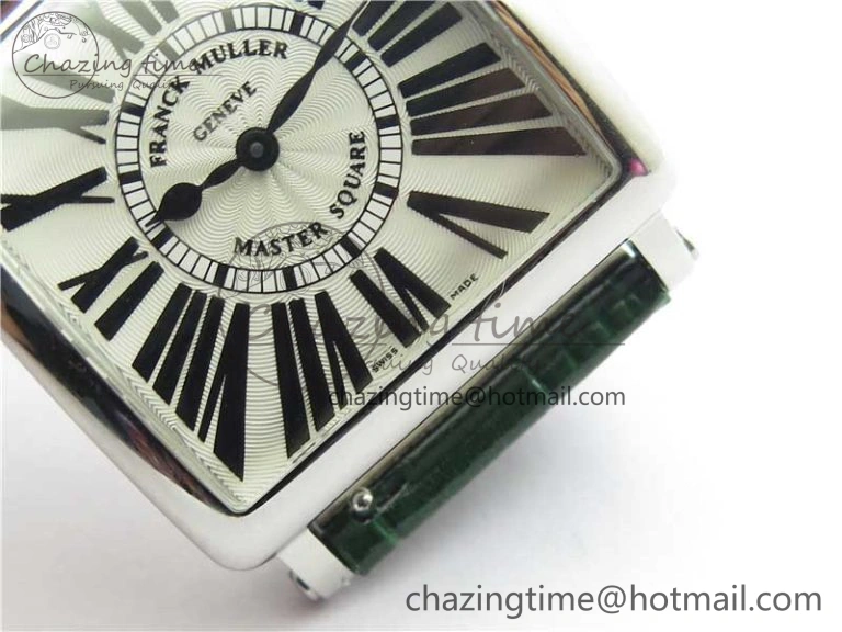 Master Square SS Ladies ZF 1:1 Best Edition White Black Roman Dial on Green Leather Strap Ronda Quartz Soft 10373