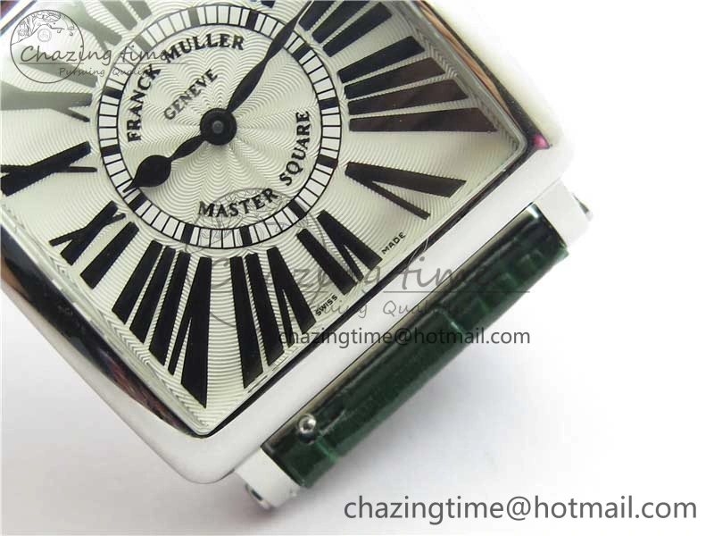 Master Square SS Ladies ZF 1:1 Best Edition White Black Roman Dial on Green Leather Strap Ronda Quartz Soft 10373