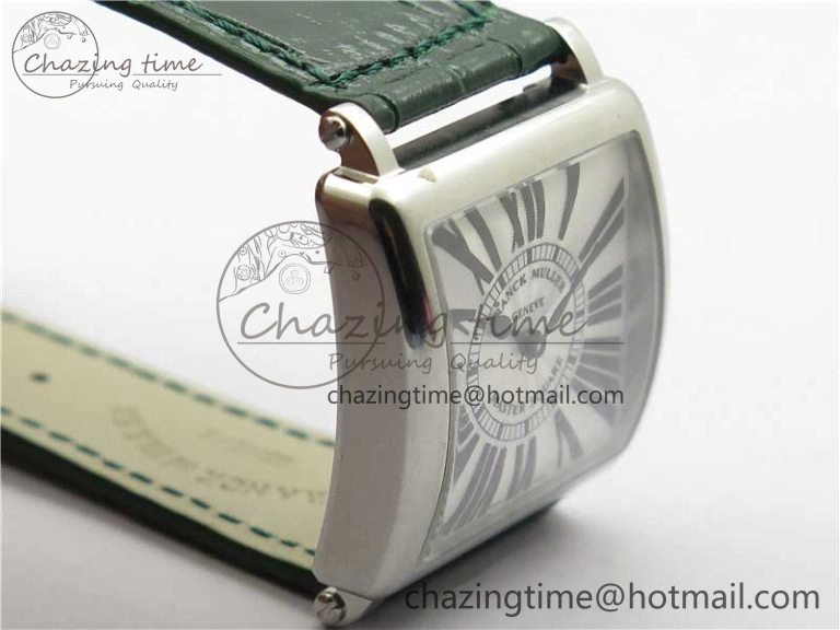 Master Square SS Ladies ZF 1:1 Best Edition White Black Roman Dial on Green Leather Strap Ronda Quartz Soft 10373