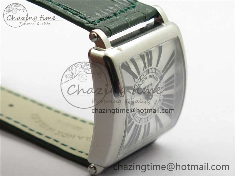 Master Square SS Ladies ZF 1:1 Best Edition White Black Roman Dial on Green Leather Strap Ronda Quartz Soft 10373