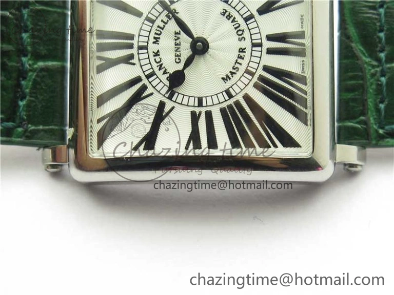 Master Square SS Ladies ZF 1:1 Best Edition White Black Roman Dial on Green Leather Strap Ronda Quartz Soft 10373