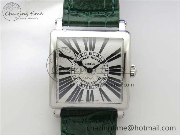 Master Square SS Ladies ZF 1:1 Best Edition White Black Roman Dial on Green Leather Strap Ronda Quartz Effortless 6552