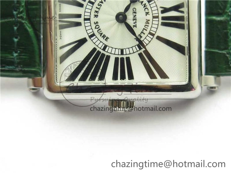 Master Square SS Ladies ZF 1:1 Best Edition White Black Roman Dial on Green Leather Strap Ronda Quartz Soft 10373