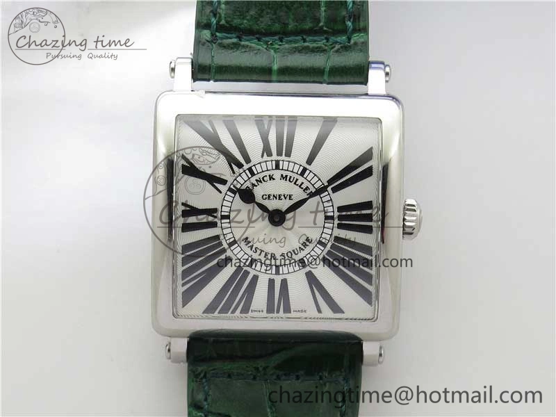 Master Square SS Ladies ZF 1:1 Best Edition White Black Roman Dial on Green Leather Strap Ronda Quartz Soft 10373