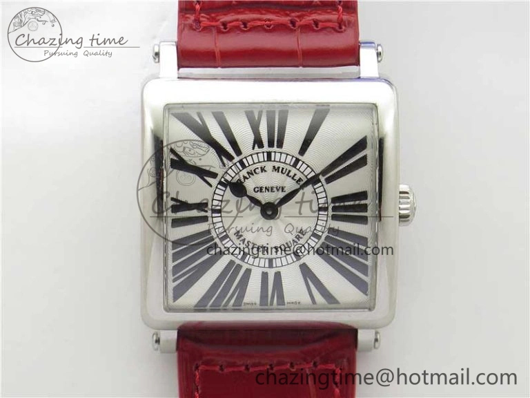 WrinkleFree Master Square SS Ladies ZF 1:1 Best Edition White Black Roman Dial on Red Leather Strap Ronda Quartz 10374