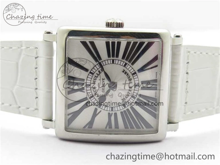 Master Square SS Ladies ZF 1:1 Best Edition White Black Roman Dial on White Leather Strap Ronda Quartz Durable 6555