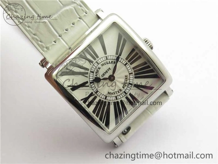 Master Square SS Ladies ZF 1:1 Best Edition White Black Roman Dial on White Leather Strap Ronda Quartz Durable 6555