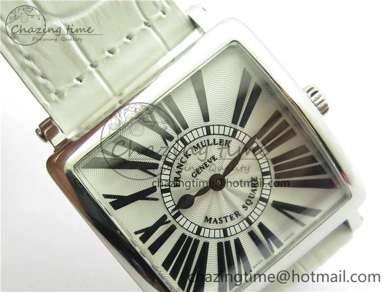 Master Square SS Ladies ZF 1:1 Best Edition White Black Roman Dial on White Leather Strap Ronda Quartz Durable 6555