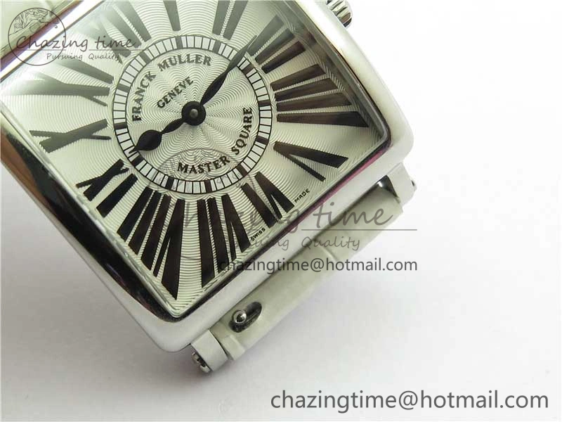 Master Square SS Ladies ZF 1:1 Best Edition White Black Roman Dial on White Leather Strap Ronda Quartz Durable 6555