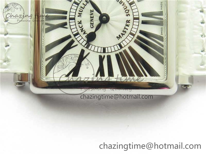 Master Square SS Ladies ZF 1:1 Best Edition White Black Roman Dial on White Leather Strap Ronda Quartz Durable 6555